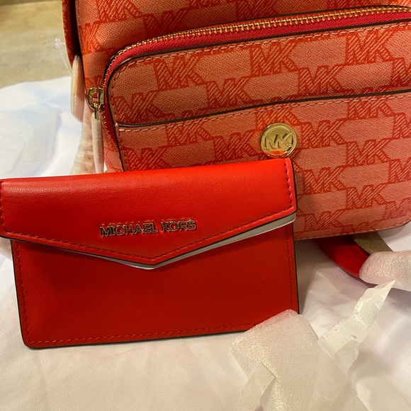 NWT Michael Kors Signature Red Leather Backpack With The Wallet Small Size - Picture 4 of 6